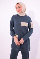 Tesettür giyim GRİ CEPLİ PANTOLONLU TAKIM T 5074