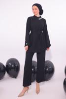 Tesettür giyim SİYAH TAŞ DETAYLI PANTOLONU TAKIM T 5084