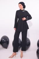 Tesettür giyim SİYAH TAŞ DETAYLI PANTOLONU TAKIM T 5084