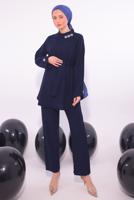 Tesettür giyim LACİVERT TAŞ DETAYLI PANTOLONU TAKIM T 5084