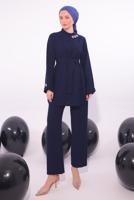 Tesettür giyim LACİVERT TAŞ DETAYLI PANTOLONU TAKIM T 5084