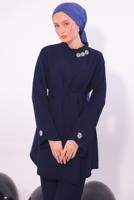 Tesettür giyim LACİVERT TAŞ DETAYLI PANTOLONU TAKIM T 5084