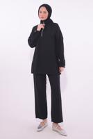 Tesettür giyim SİYAH FERMUARLI PANTOLONLU TAKIM T 5274