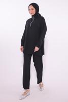 Tesettür giyim SİYAH FERMUARLI PANTOLONLU TAKIM T 5274