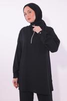 Tesettür giyim SİYAH FERMUARLI PANTOLONLU TAKIM T 5274