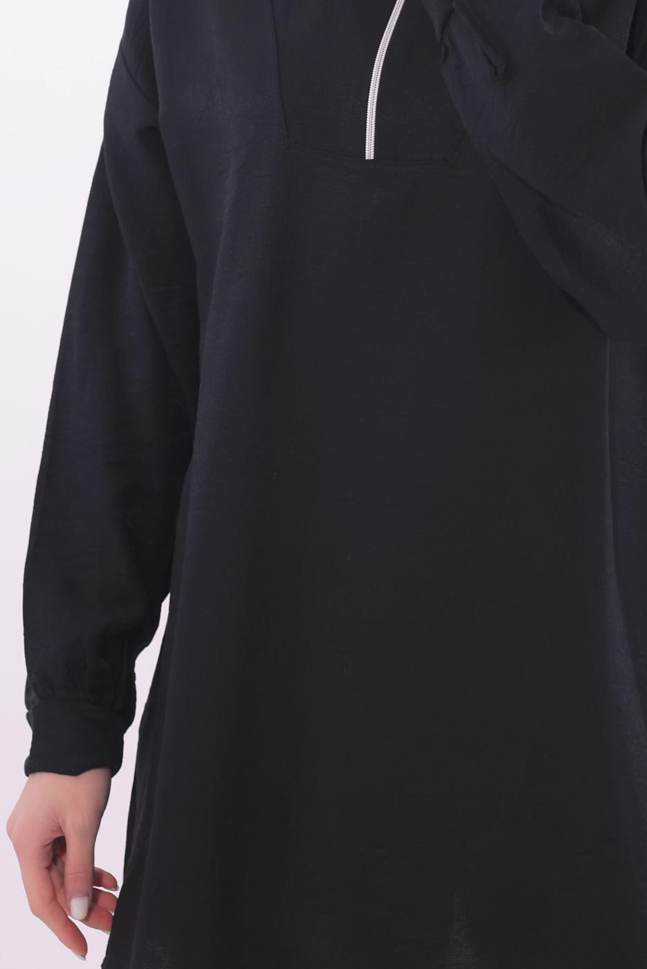 Tesettür giyim SİYAH FERMUARLI PANTOLONLU TAKIM T 5274