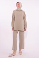 Tesettür giyim KAHVE FERMUARLI PANTOLONLU TAKIM T 5274