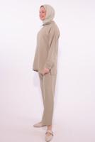 Tesettür giyim KAHVE FERMUARLI PANTOLONLU TAKIM T 5274