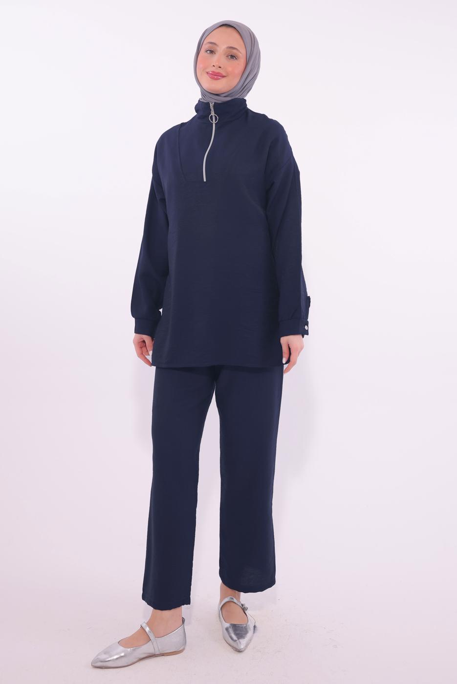 Tesettür giyim LACİVERT FERMUARLI PANTOLONLU TAKIM T 5274