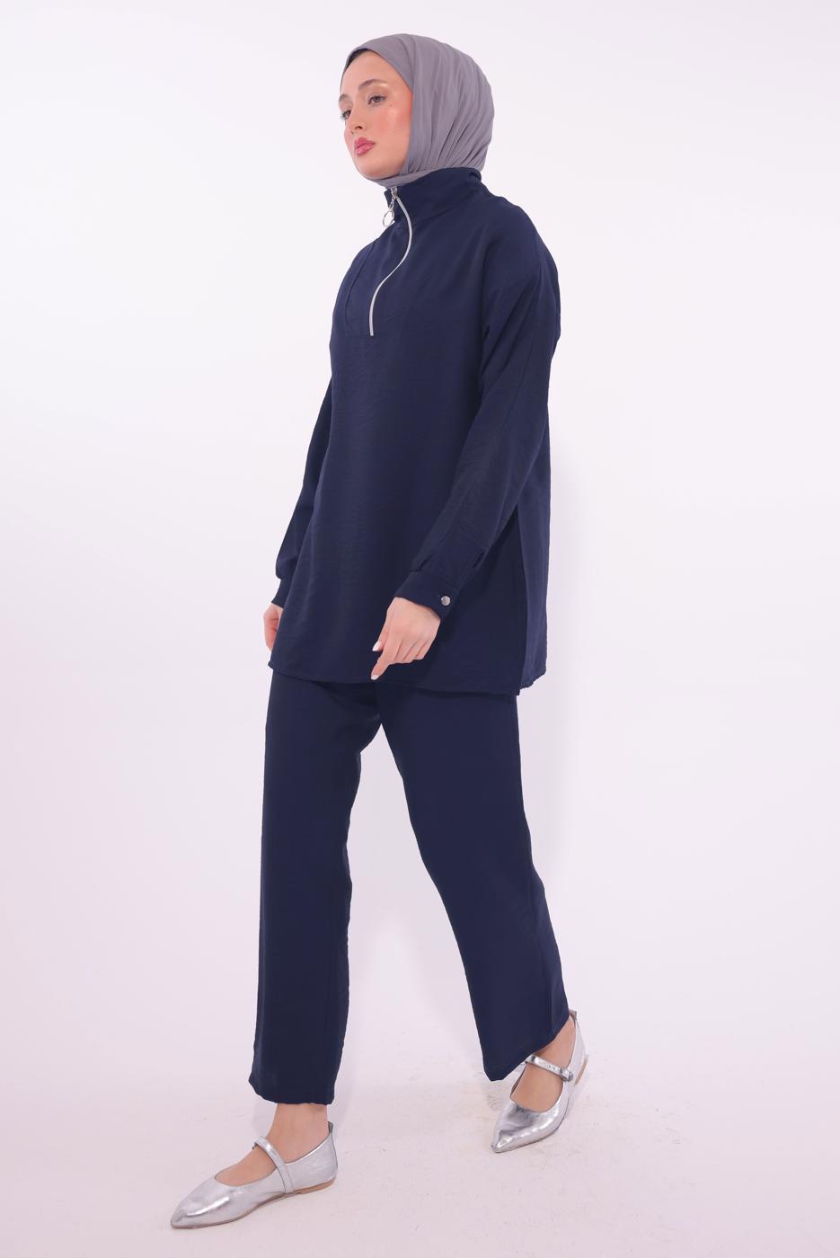 Tesettür giyim LACİVERT FERMUARLI PANTOLONLU TAKIM T 5274
