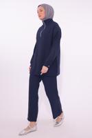 Tesettür giyim LACİVERT FERMUARLI PANTOLONLU TAKIM T 5274