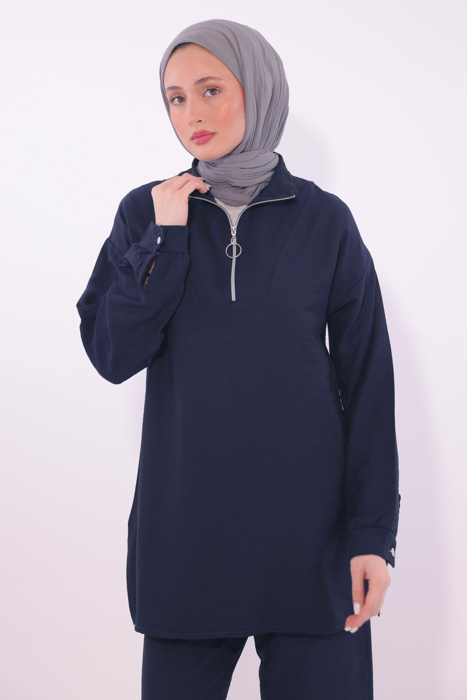 Tesettür giyim LACİVERT FERMUARLI PANTOLONLU TAKIM T 5274