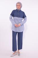 Tesettür giyim LACİVERT ÇİZGİLİ PANTOLONLU TAKIM T 5574