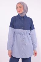 Tesettür giyim LACİVERT ÇİZGİLİ PANTOLONLU TAKIM T 5574