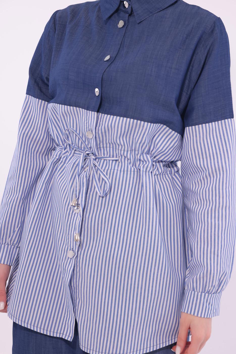 Tesettür giyim LACİVERT ÇİZGİLİ PANTOLONLU TAKIM T 5574