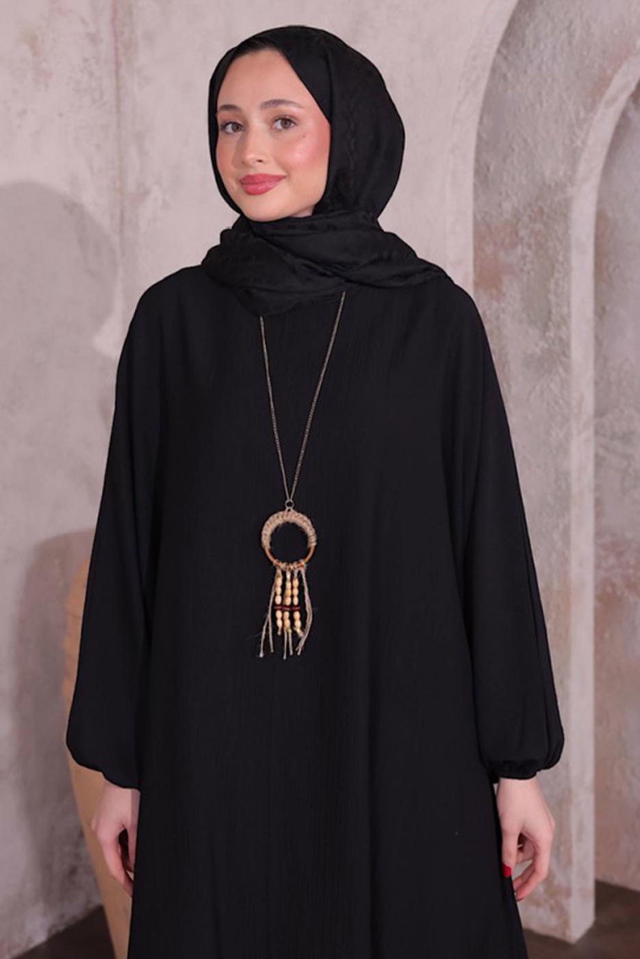 Tesettür giyim SİYAH KOLYELİ SALAŞ PANTOLONLU TAKIM T 5674