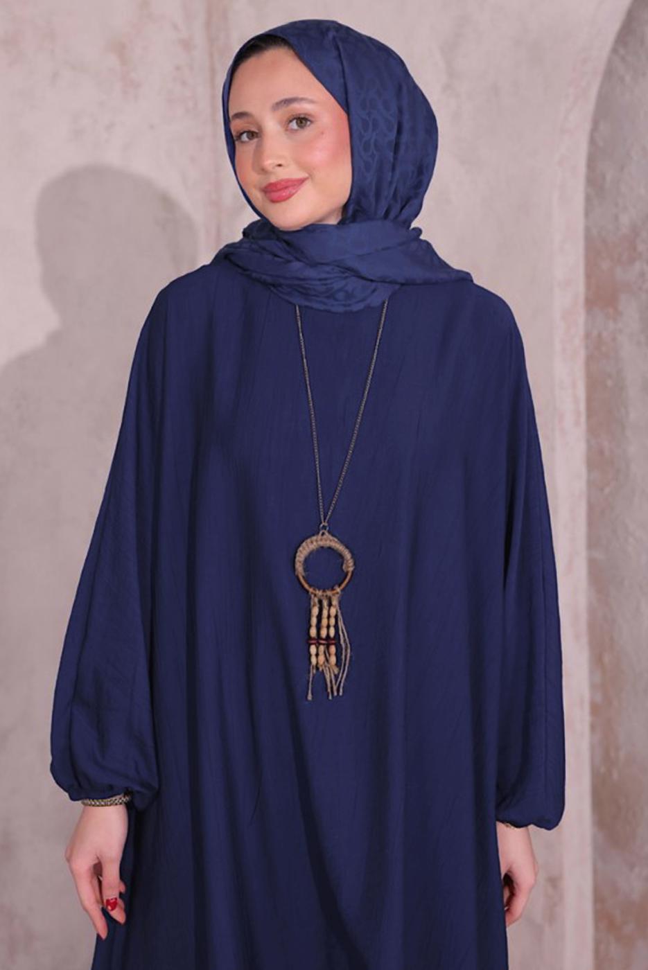 Tesettür giyim LACİVERT KOLYELİ SALAŞ PANTOLONLU TAKIM T 5674