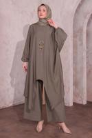 Tesettür giyim VİZON KOLYELİ SALAŞ PANTOLONLU TAKIM T 5674
