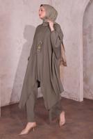 Tesettür giyim VİZON KOLYELİ SALAŞ PANTOLONLU TAKIM T 5674