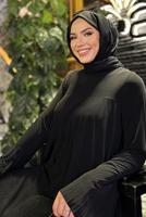 Tesettür giyim SİYAH PİLELİ PANTOLONLU TAKIM T 5758