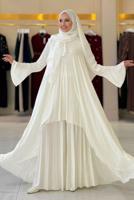 Tesettür giyim EKRU PİLELİ PANTOLONLU TAKIM T 5758