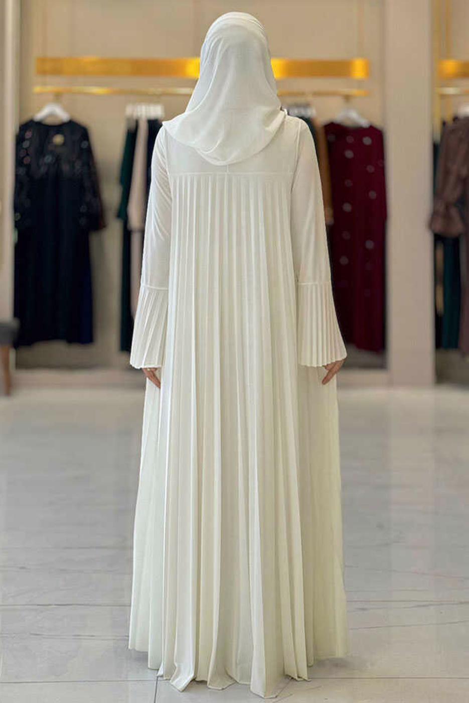 Tesettür giyim EKRU PİLELİ PANTOLONLU TAKIM T 5758