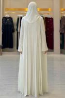 Tesettür giyim EKRU PİLELİ PANTOLONLU TAKIM T 5758