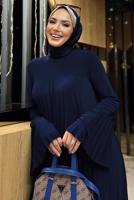 Tesettür giyim LACİVERT PİLELİ PANTOLONLU TAKIM T 5758