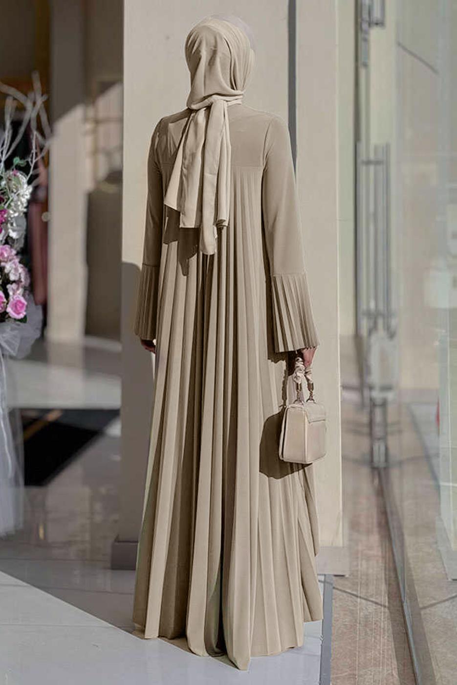 Tesettür giyim VİZON PİLELİ PANTOLONLU TAKIM T 5758