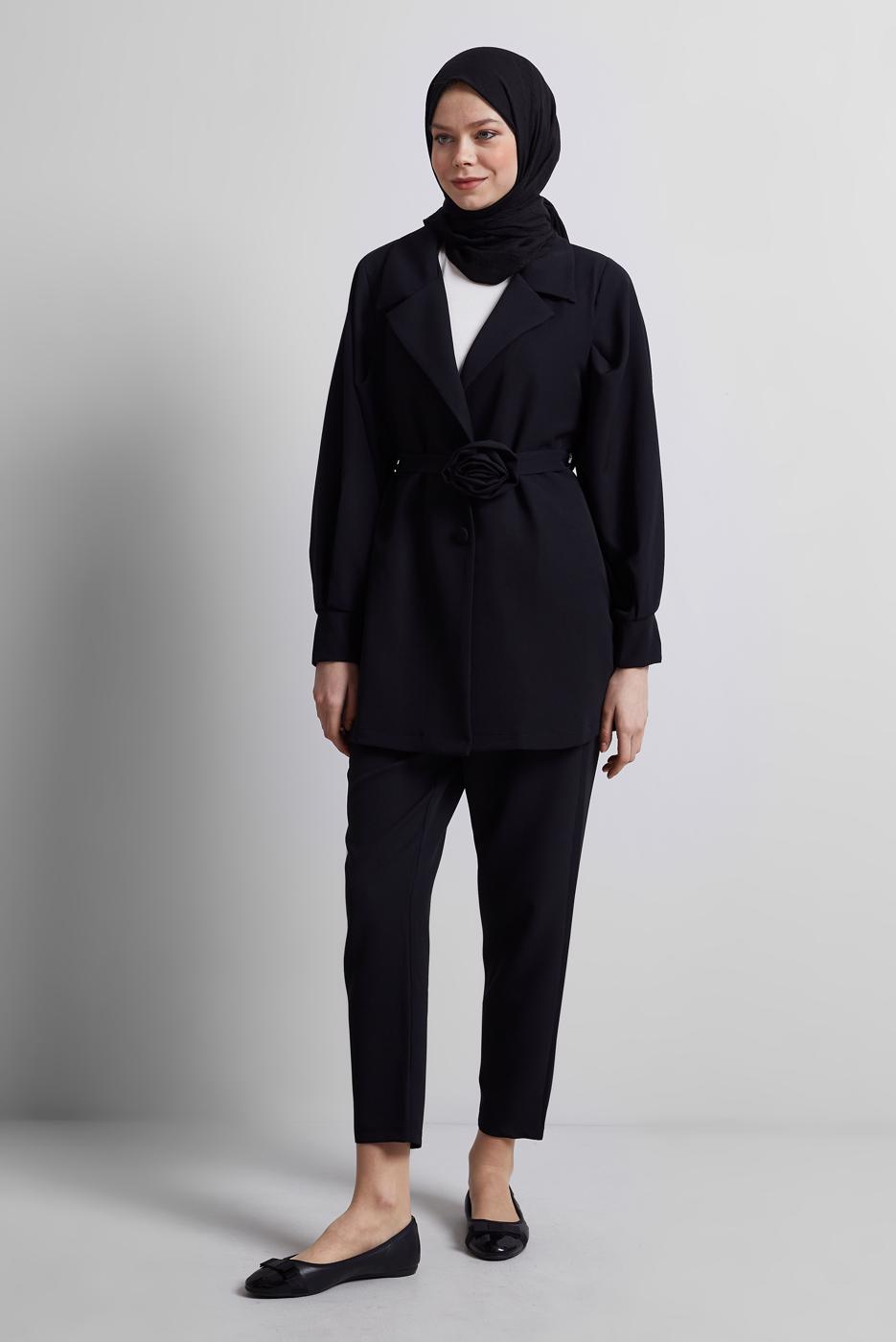 Vêtements hijab NOIR COSTUME PANTALON CEINTURE T 5816