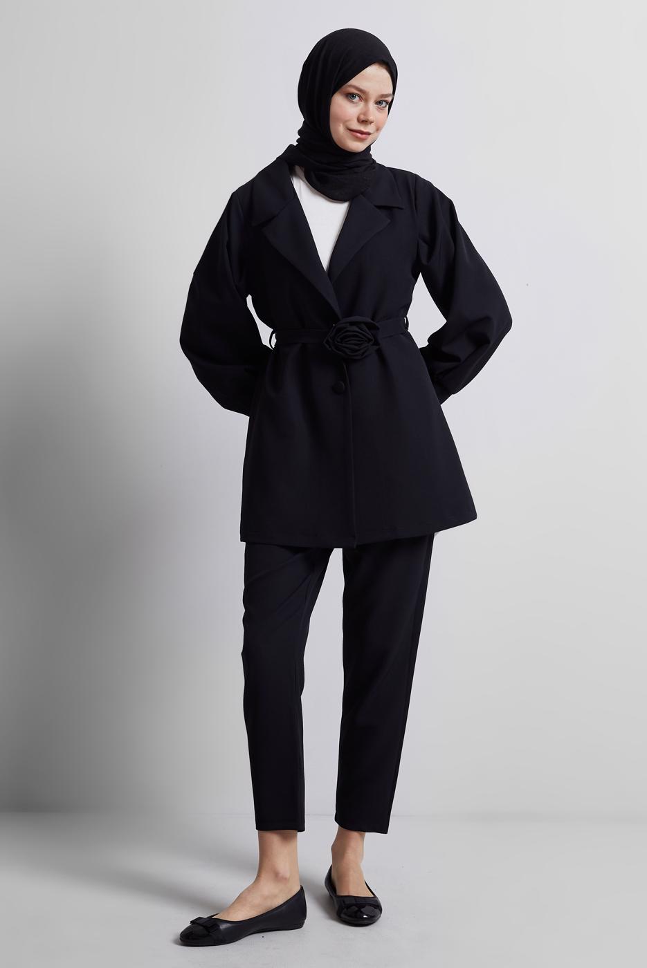 Vêtements hijab NOIR COSTUME PANTALON CEINTURE T 5816