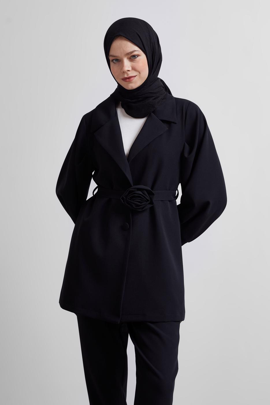 Vêtements hijab NOIR COSTUME PANTALON CEINTURE T 5816