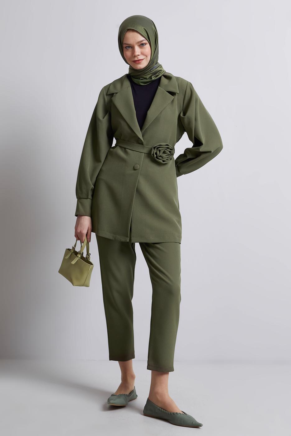 Vêtements hijab KAKI COSTUME PANTALON CEINTURE T 5816