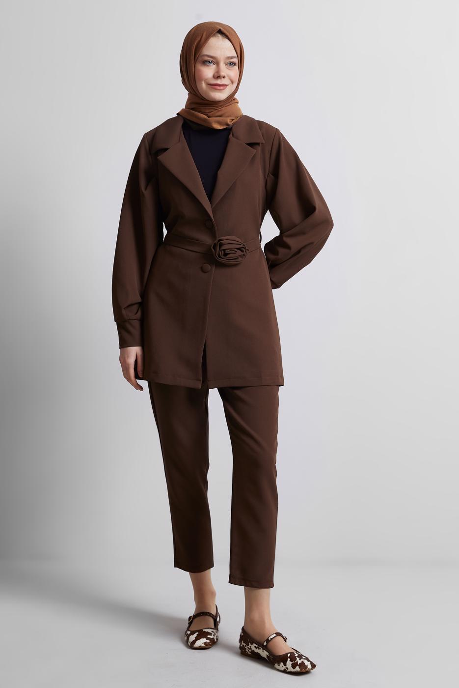 Vêtements hijab BRUN COSTUME PANTALON CEINTURE T 5816