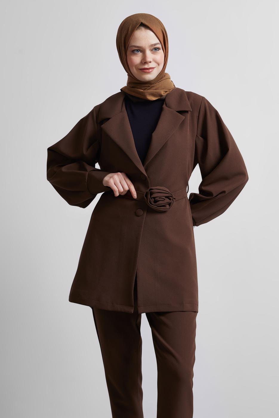 Vêtements hijab BRUN COSTUME PANTALON CEINTURE T 5816