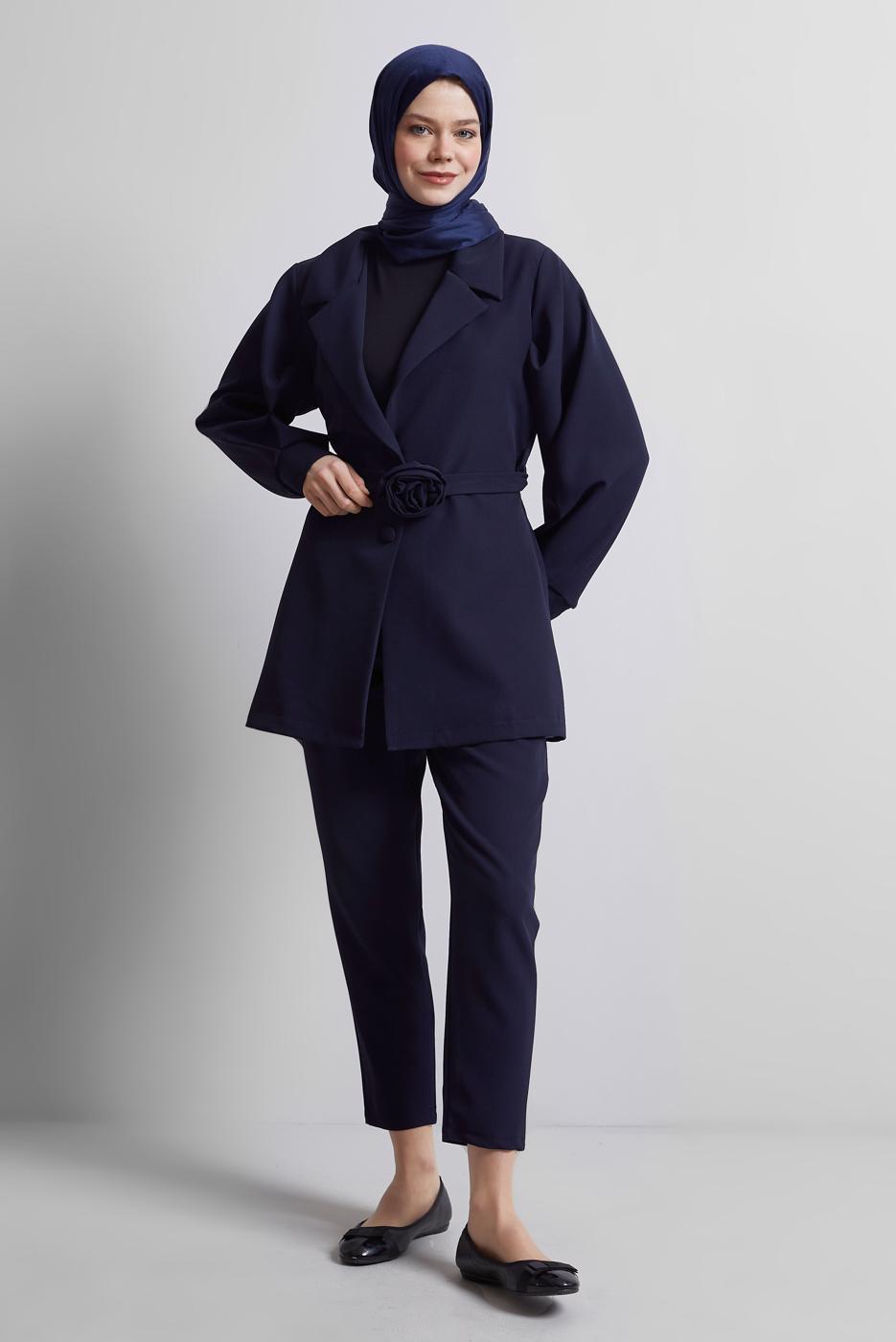 Vêtements hijab BLEU MARINE COSTUME PANTALON CEINTURE T 5816