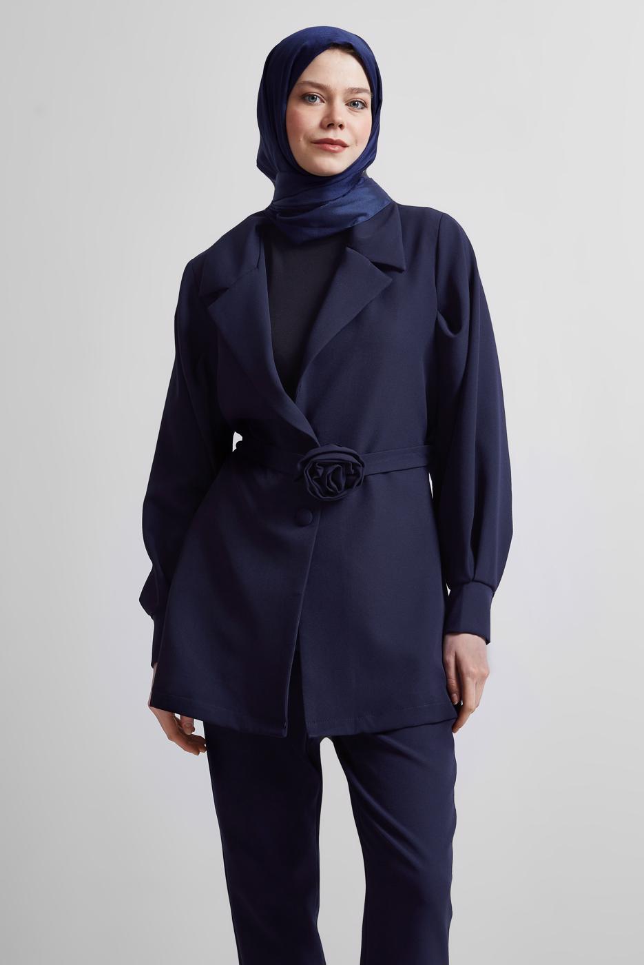 Vêtements hijab BLEU MARINE COSTUME PANTALON CEINTURE T 5816
