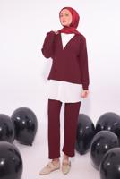 Tesettür giyim BORDO GÖMLEK GARNİLİ PANTOLONLU TAKIM T 6174