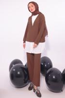 Vêtements hijab BRUN COSTUME PANTALON COL CHEMISE T 6174