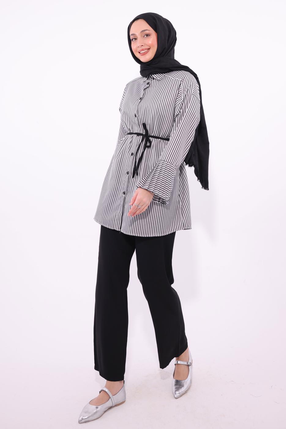 Hijab clothing BLACK STRIPED PANTS SUIT T 6284