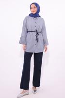 Tesettür giyim LACİVERT ÇİZGİLİ PANTOLONLU TAKIM T 6284