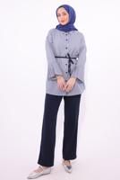 Tesettür giyim LACİVERT ÇİZGİLİ PANTOLONLU TAKIM T 6284