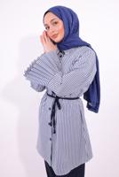 Tesettür giyim LACİVERT ÇİZGİLİ PANTOLONLU TAKIM T 6284