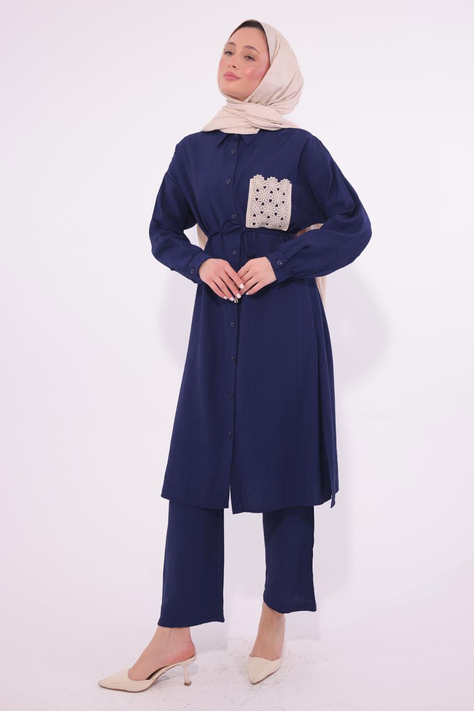 Hijab clothing NAVY BLUE EMBROIDERED PANTS SUIT T 6374