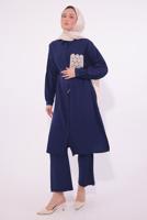 Hijab clothing NAVY BLUE EMBROIDERED PANTS SUIT T 6374