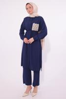 Hijab clothing NAVY BLUE EMBROIDERED PANTS SUIT T 6374