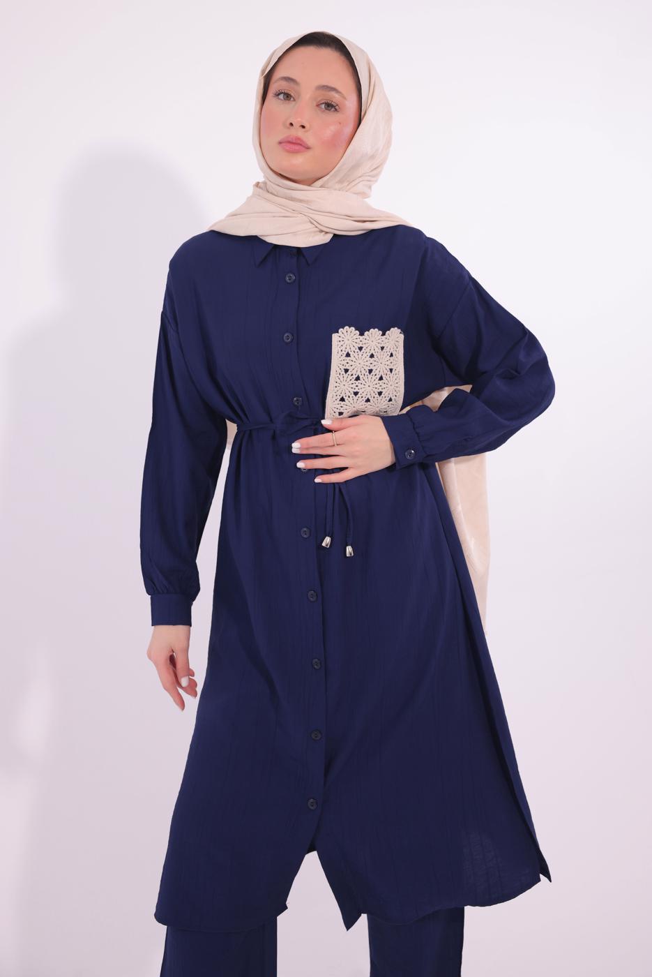 Hijab clothing NAVY BLUE EMBROIDERED PANTS SUIT T 6374