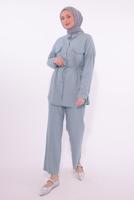 Tesettür giyim MAVİ GÖMLEK YAKA PANTOLONLU TAKIM T 6574