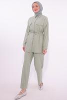 Tesettür giyim YEŞİL GÖMLEK YAKA PANTOLONLU TAKIM T 6574