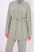 Tesettür giyim YEŞİL GÖMLEK YAKA PANTOLONLU TAKIM T 6574